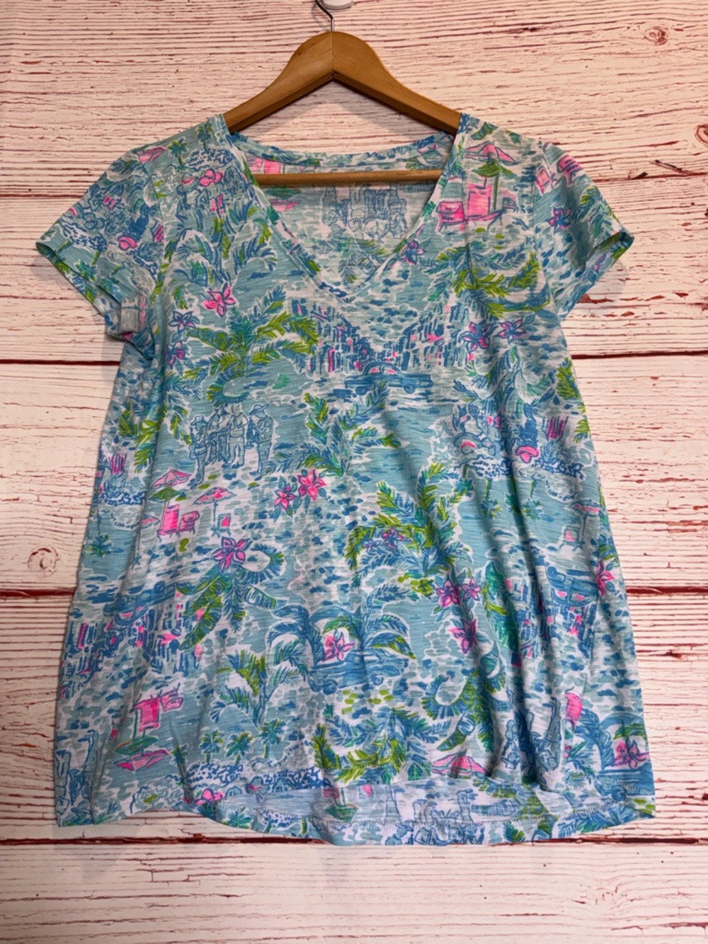 Lilly Pulitzer Etta V Neck Top in What a Lovely Place Multi Sz S - Picture 2 of 9